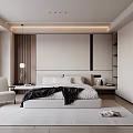 Modern Bedroom Interior Design With Platform Bed Wardrobe Accent Chair Area Rug And Table Lamp