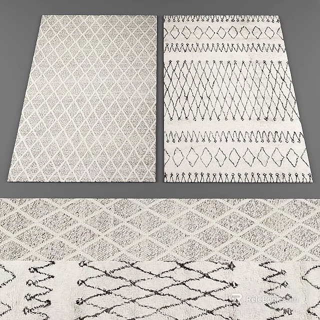 Square Rugs with Geometric Diamond and Wavy Patterns in Neutral Colors 3d model 