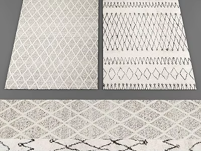 Square Rugs with Geometric Diamond and Wavy Patterns in Neutral Colors 3d model