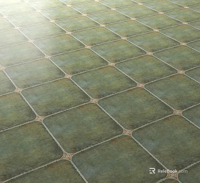 Green Tile Floor With Grid Pattern And Light Grout Lines Design 3d model