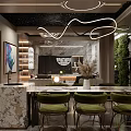 Elegant Living and Dining Room Interior With Beige Sofa Coffee Table Crystal Chandelier And Rug