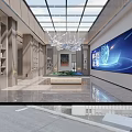 Modern Technology Future Themed Lobby Interior With Large Digital Screen And Chandelier