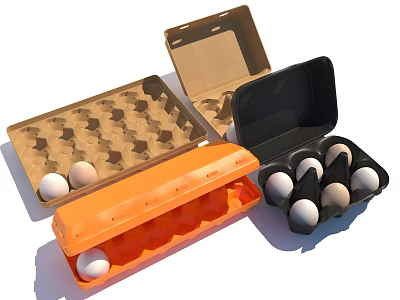 Various Egg Cartons In Different Materials Containing White And Brown Eggs 3d model