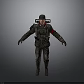 Military Style Character With Helmet Backpack And Red Armband Detailed Uniform