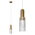 Stylish Modern Gold Metal Pendant Light With Cylindrical Ribbed Glass Shade Design 3d model