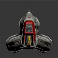 Futuristic Sci-Fi spaceship 3D model with gray body red details and engine flames