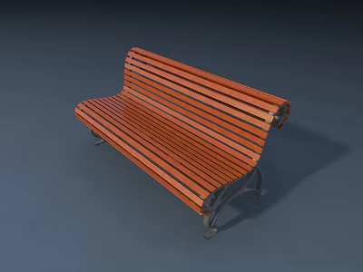 Outdoor Wooden Slat Bench With Metal Support Legs For Garden Seating 3d model