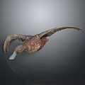 Brown Duck Spreading Wings in Flying Pose with Detailed Feathers Against Dark Background