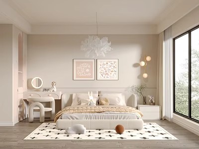 Cozy Kids Room Interior With Soft Tones Bed Decorative Art Chandelier And Rug 3d model
