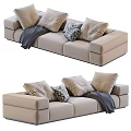 Modern Beige Sectional Sofa With Plush Pillows And Gray Throw Blanket 3d model