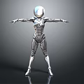 Silver Humanoid Robot With Metallic Body Standing In Shiny Pose And Arms Outstretched