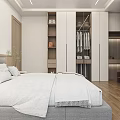 Modern Minimalist Bedroom Interior With Gray Bed White Nightstands Abstract Painting And Wooden Floor