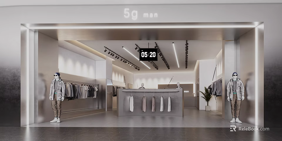 Modern Men's Clothing Store Interior With Displays Mannequins And Lighting 3d model 