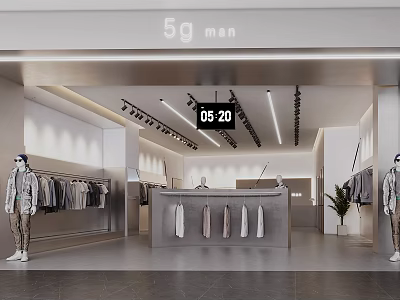 Modern Men's Clothing Store Interior With Displays Mannequins And Lighting 3d model