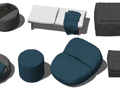 Various Styles Of Fabric Ottoman With Different Colors And Shapes For Living Room 3d model