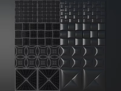 Modern Black Upholstered Wall Panels Showcasing Various Geometric Patterns And Textures 3d model