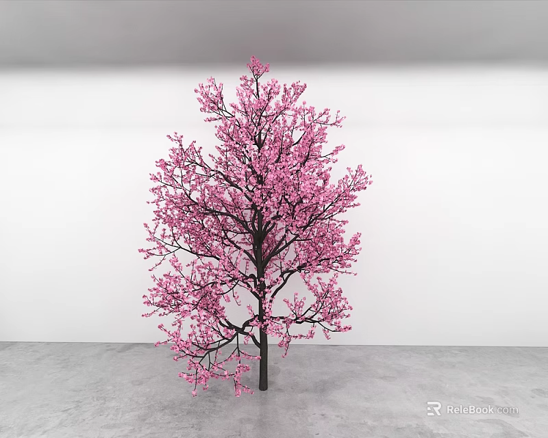 Decorative Indoor Tree With Pink Blossoms In Minimalist Interior Setting 3d model 