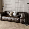 Brown Leather Loveseat With Pillows And Blanket In Minimalist Interior