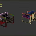 Modern Furniture Black Chairs With Orange Armrests And Black Frame