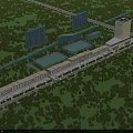 Scenic Commercial Street With Lush Greenery River And High Rise Buildings