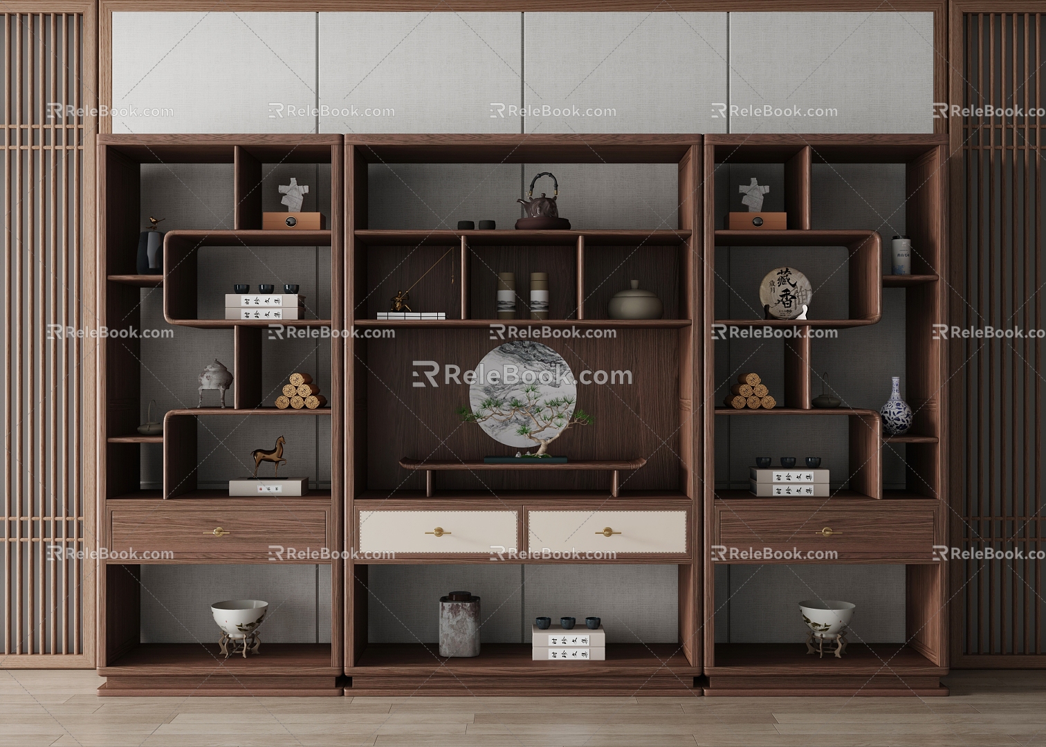 New Chinese Style Antique Rack Bookcase Bookshelf Side Cabinet Decorative Cabinet Decorative Rack Antique Rack Storage Rack Tea Side Cabinet Tea Cabinet 3d model