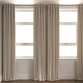 Beige Floor Length Curtains for Two Windows in Modern Interior Soft Fabric 3d model