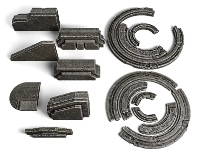 Stone and Wood Construction Components with Various Shapes and Textured Surfaces 3d model