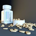 White Medical Device Pill Bottle Brintellix 10mg With Scattered Tablets And Container