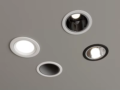 Modern Recessed Downlights and Spotlights Installed on Ceiling with White Black Frames for Modern Lighting 3d model