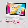 Apple iMac Desktop Computer With Pink Keyboard Mouse Transparent Mouse Pad And Colorful Interface Icons