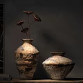 Rustic Handcrafted Ceramic Vases With Textured Earthen Tones And Dried Lotus Pods