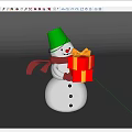 Snowman Sculpture With Green Bucket Hat Red Scarf And Red Gift Boxes With Gold Bow