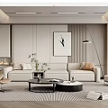 Modern Living Room Interior With Beige Sofa Coffee Table Artwork And Floor Lamp