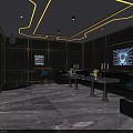 KTV Interior Design With Modern Lighting Black Sofas LED Screens And Bar Counter