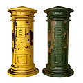 Public Facility Mailboxes Including Black Yellow And Green Rusty Pillar Style Units