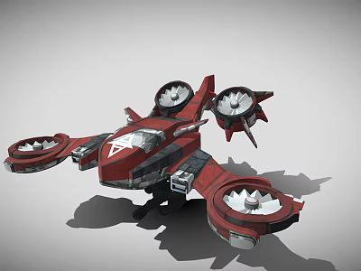 Red Mechanical Flying Device With Multiple Propellers And 3D Design 3d model