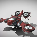 Red Mechanical Flying Device With Multiple Propellers And 3D Design