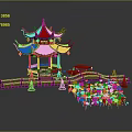 Traditional Chinese Garden Pavilion Featuring Green Roof Red Pillars Bridge And Lotus Plants