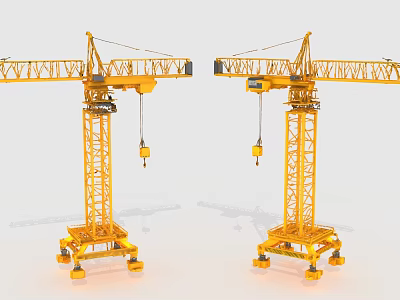 Two Yellow Tower Cranes Heavy Duty Industrial Construction Equipment Machinery 3d model