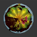 Cartoon Cactus Scene With Pink Flower Yellow Spines Blue Pot Geometric Patterns And Three Feet