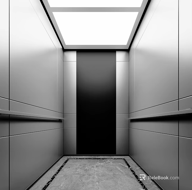 Sleek Modern Elevator Interior Design With Metallic Panels And Smooth Walls 3d model 
