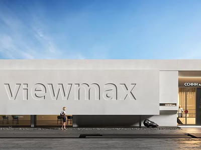 VIEWMAX Modern Storefront White Facade Featuring Glass Doors And Customer Standing 3d model
