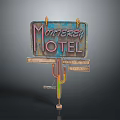 Vintage Monterey Hotel Motel Signage With Register Vacancy Plates And Cactus Support