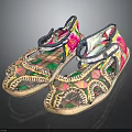 Traditional Handmade Embroidered Sandals With Colorful Floral Patterns And Blue Trim