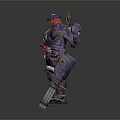 Purple Armored Mechanical Character With Dual Weapons Red Accents And Horned Head Design