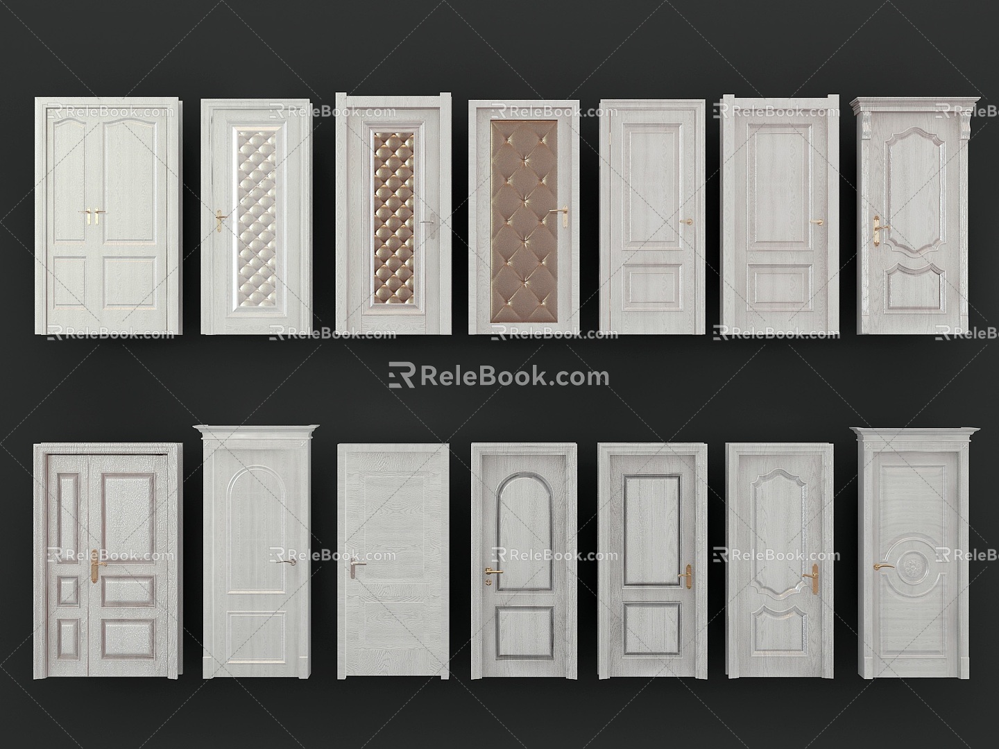 European-style white wooden door combination 3d model