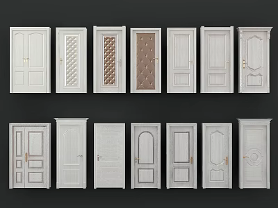 European-style white wooden door combination 3d model