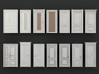 European-style white wooden door combination 3d model