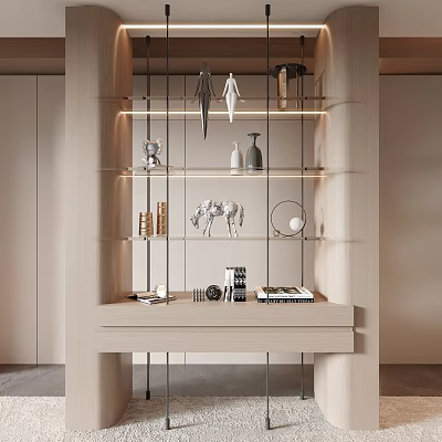 Light Luxury Style Storage Shelf With Glass Layers And Decorative Ornaments 3d model