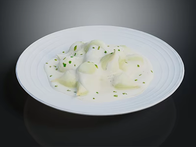 Creamy White Ravioli in Rich Sauce Garnished with Fresh Green Herbs on White Plate 3d model